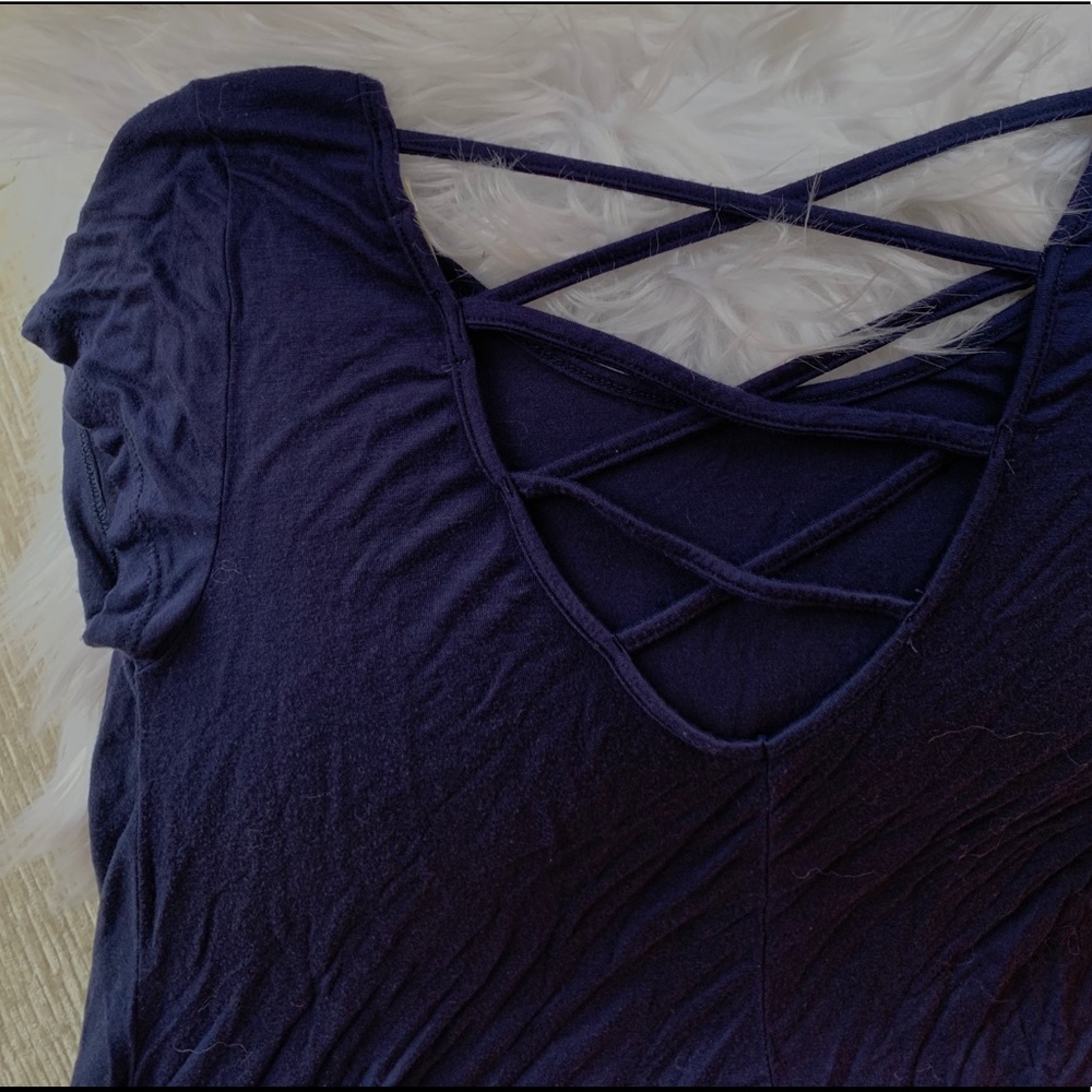 CRISS CROSS NAVY T-SHIRT DRESS